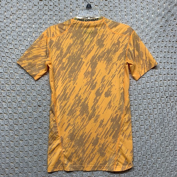 Nike Pro Combat‎ Dri Fit Shirt Mens Sz L Orange Pattern Short Sleeve Compression - Picture 4 of 10